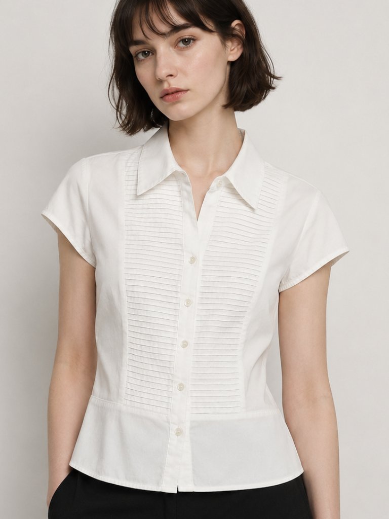 Jones New York | White Short Sleeve Button Tuxedo Texture Top Shirt Large